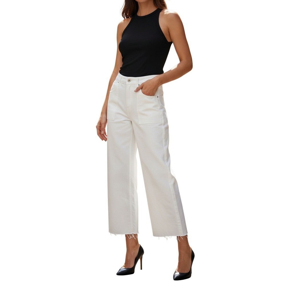 MOTHER Private Ankle Frayβ Jeans 29x25 Patch Pocket Off White Straight Leg $238